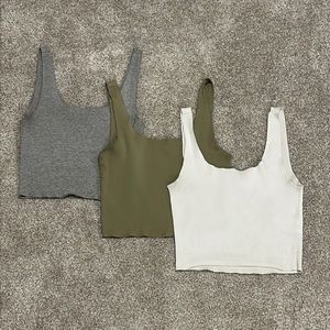 Three pack Gray, White, and Army Green Forever21 Tank Crop Tops